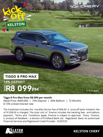 Tiggo 8 Pro Max from R8,099 per month