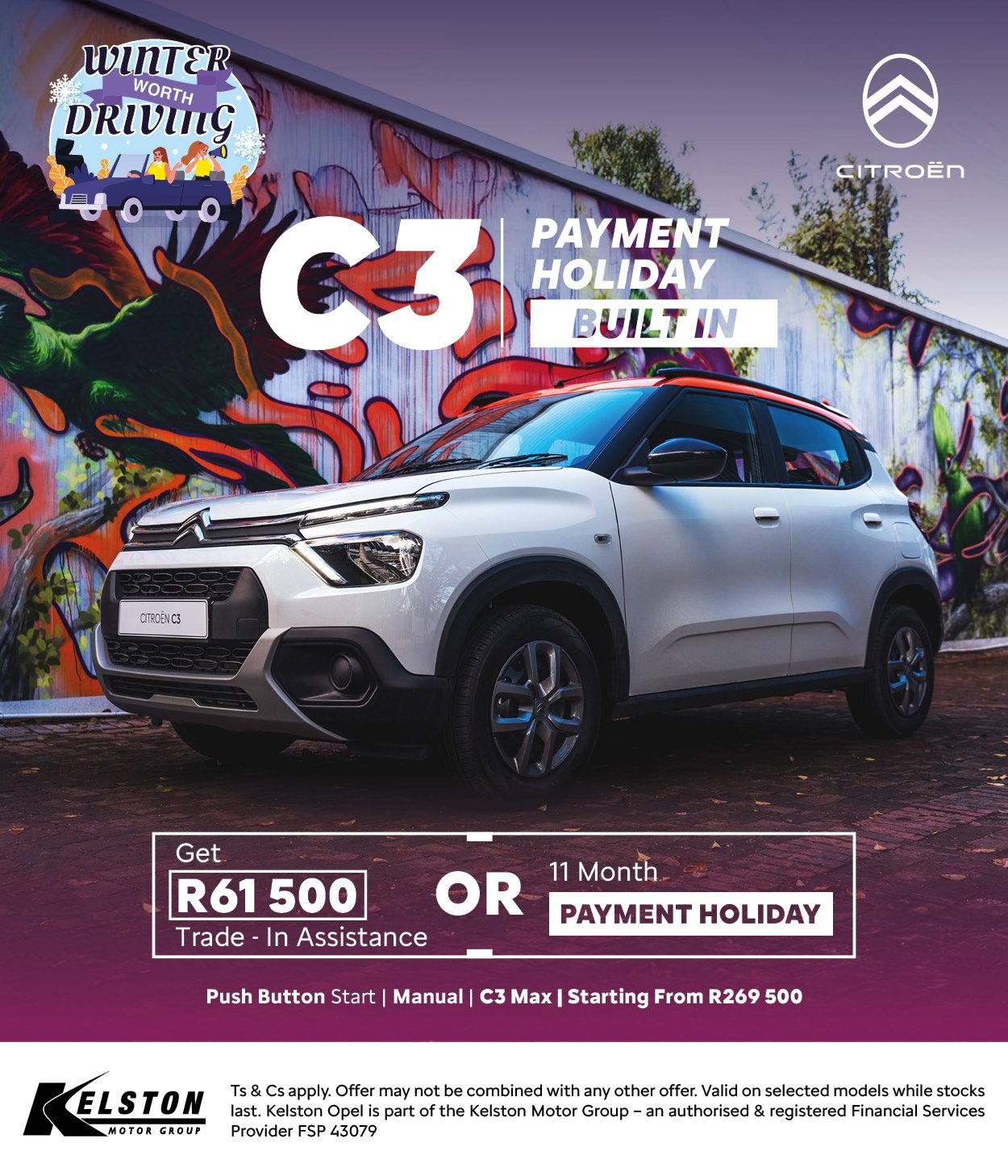 Buy the Citroen C3 Max now with R61,500 trade-in assistance OR an 11 Month Payment Holiday*