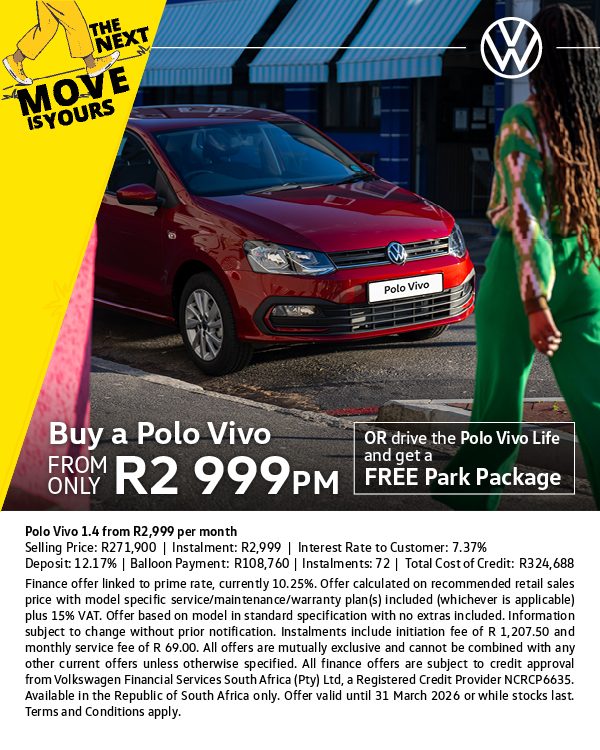 Get a Polo Vivo from R2,999pm OR get a FREE Park Package