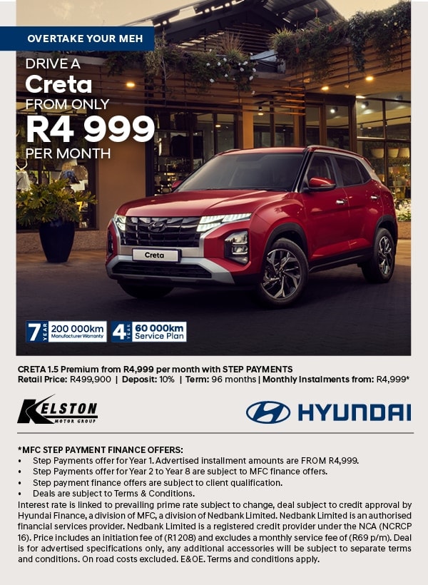 Drive the Creta from R4,999pm on step plan*