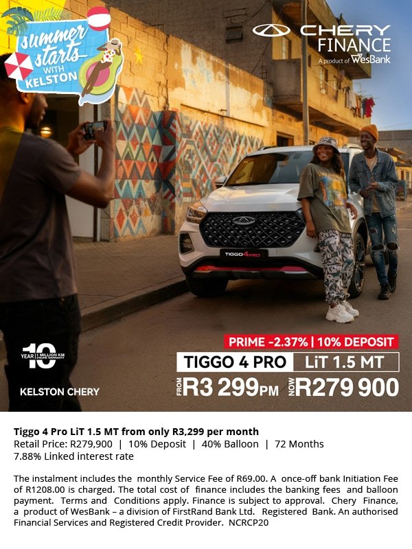 Tiggo 4 Pro LiT 1.5L Manual from R3,299 per month