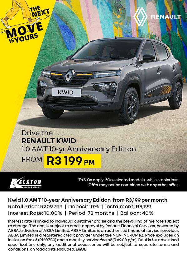 Get the Kwid 10-year Anniversary Edition from R3,199pm