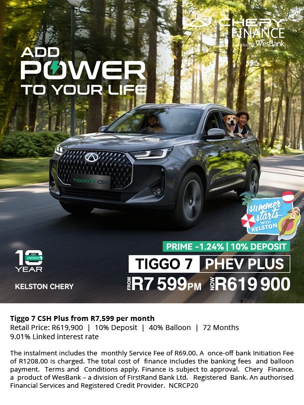 Tiggo 7 CSH from R7,599 pm