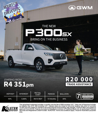 Get the New GWM P300sx from R4,351pm with R20,000 Trade Assistance*
