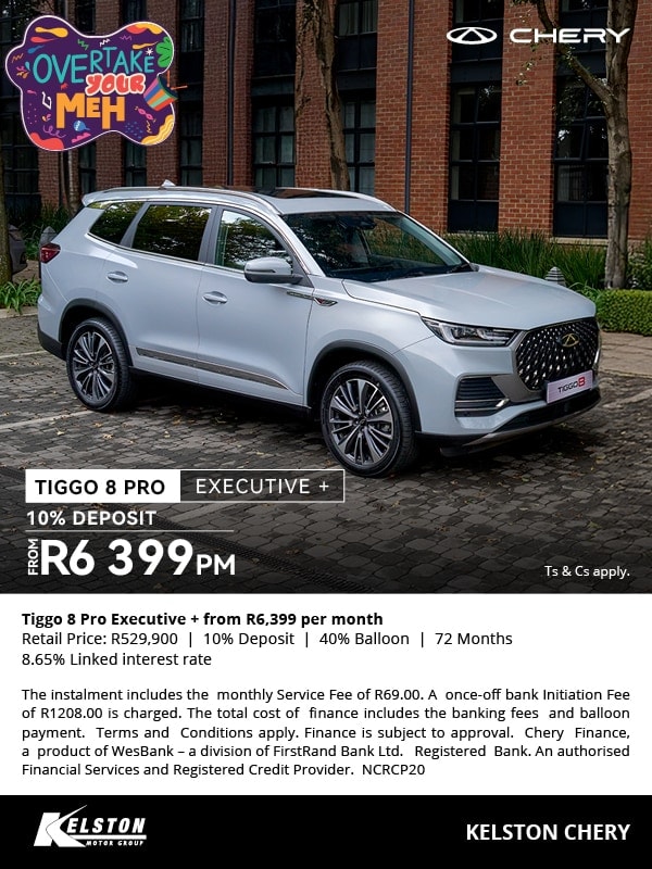 Tiggo 8 Pro Executive + from R6,399 per month