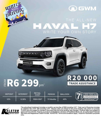 Drive the HAVAL H7 from R6,299pm with R20,000 Trade Assistance*